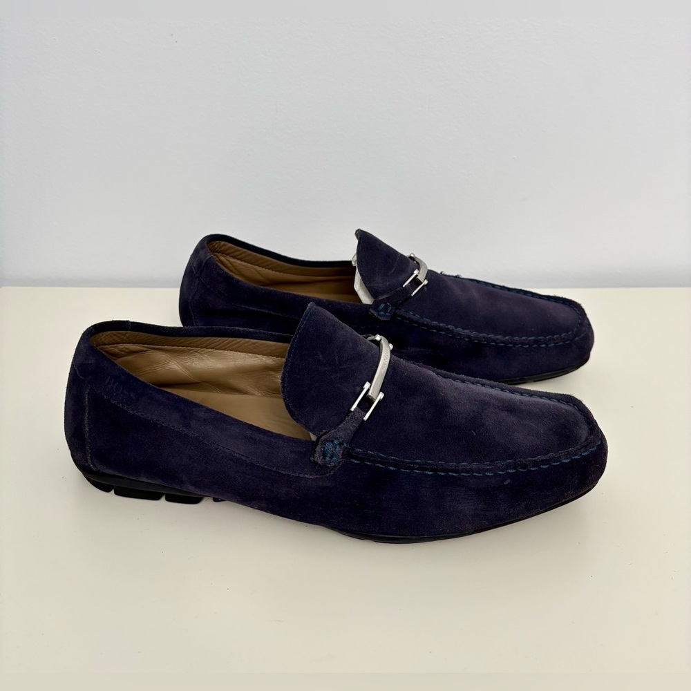 Hugo Boss Men's Navy Genuine Suede Leather Loafers Size 12 - Picture 4 of 8